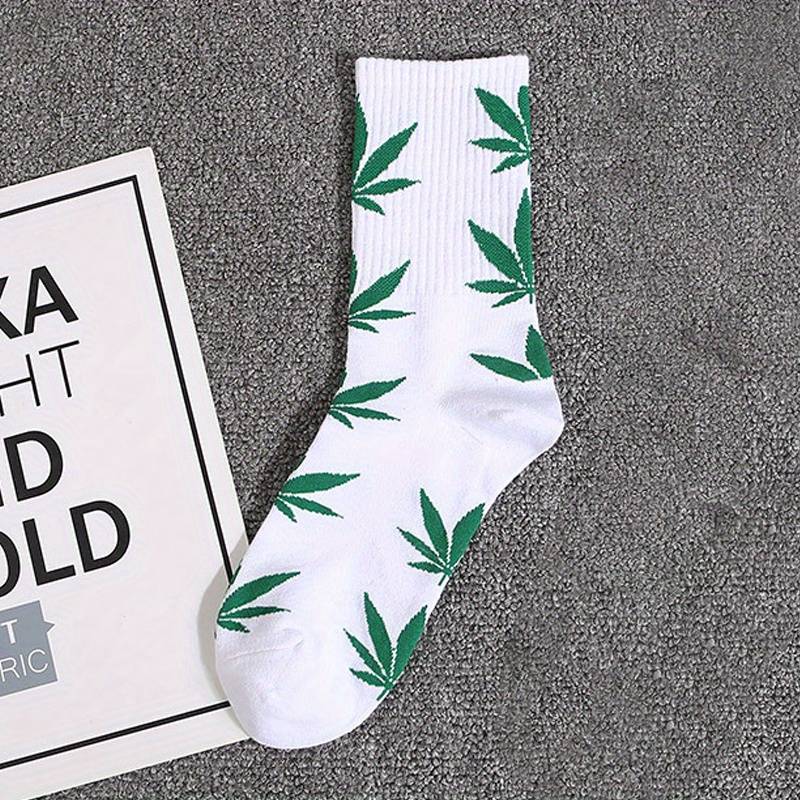 CBDLegalPT paire chaussettes feuilles vertes blanches
