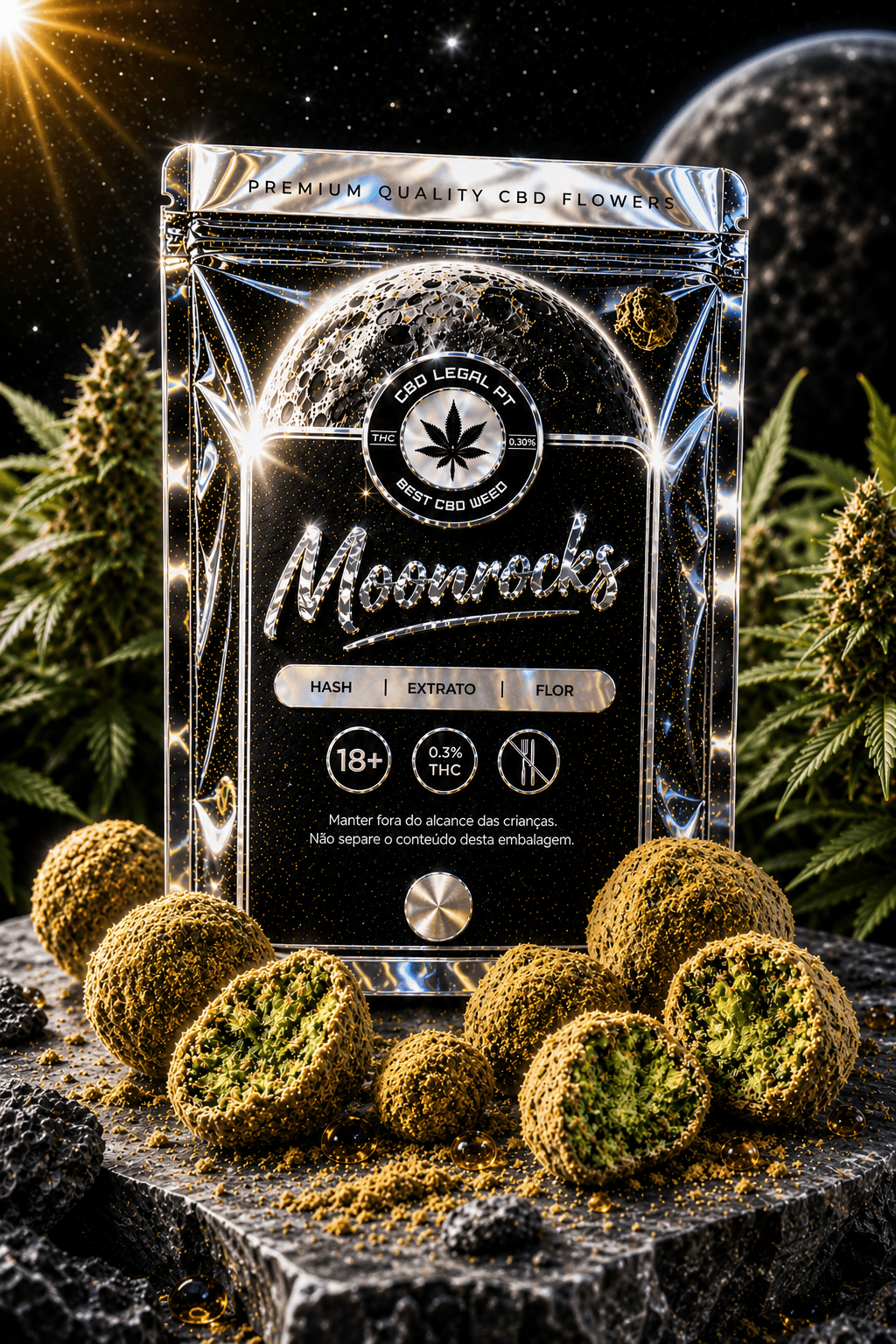 CBDLegalPT Flores CBD Moonrocks CBD 1 g + 1 g Offert