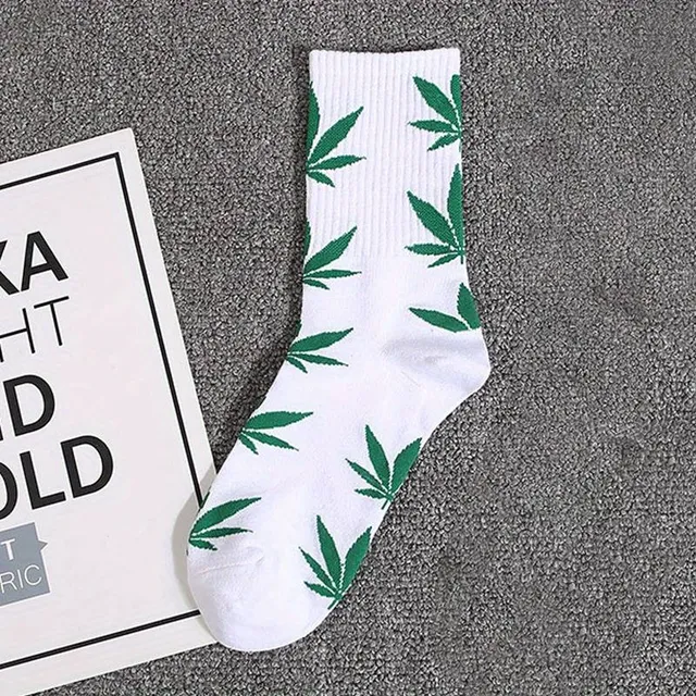 CBDLegalPT paire chaussettes feuilles vertes blanches