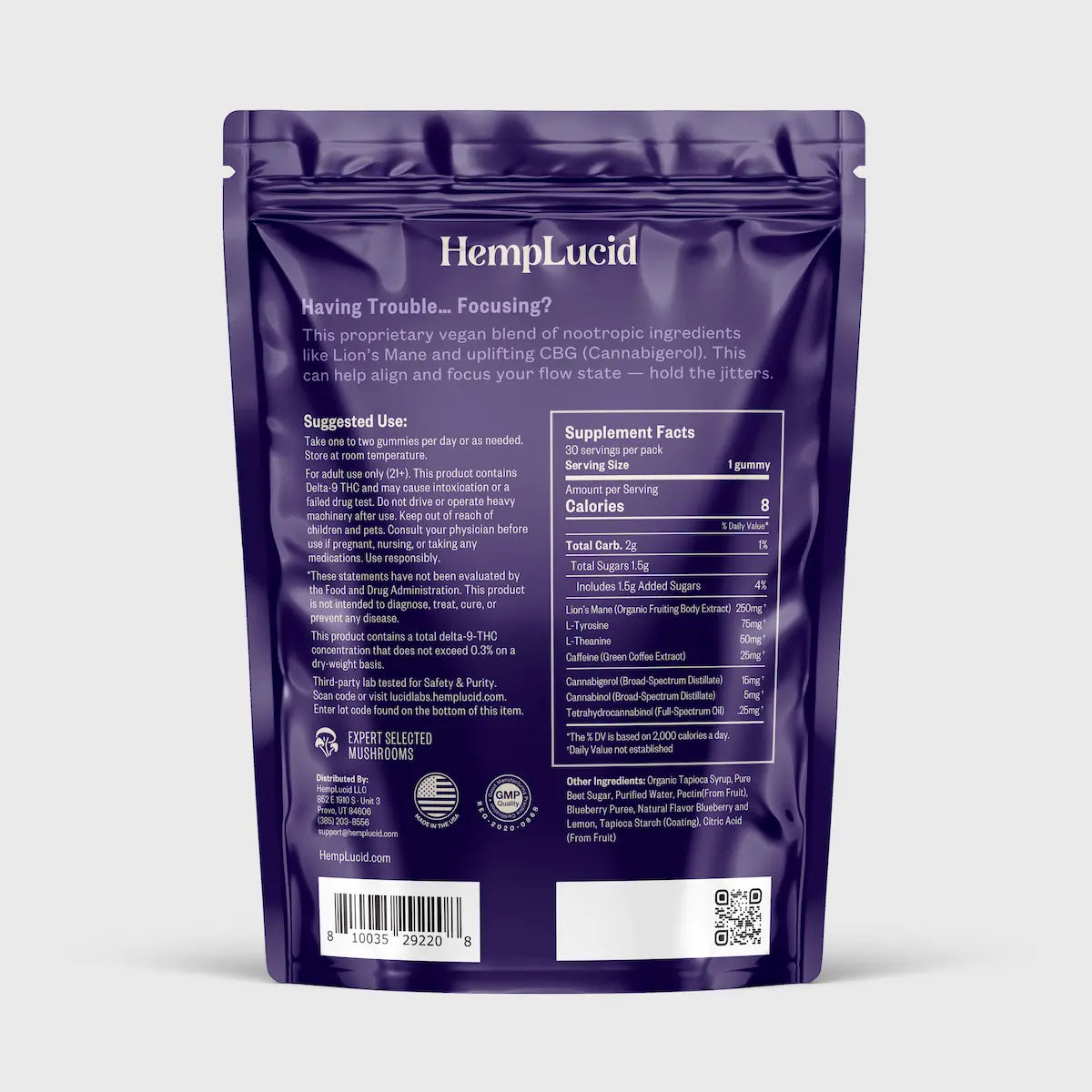 Hemplucid Mushrooms Focus gummies CBG raisin 30
