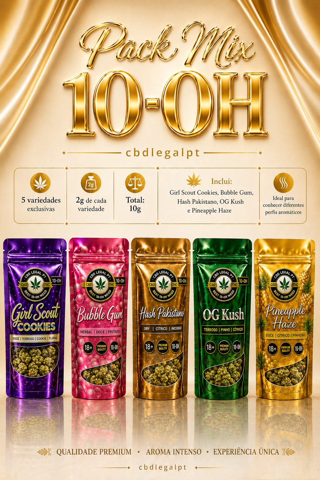 CBDLegalPT 10-OH Pack Mix fleurs hash 10g 5x2g
