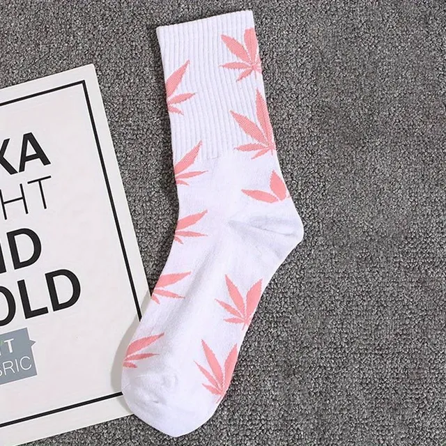 CBDLegalPT chaussettes feuille blanc rose paire