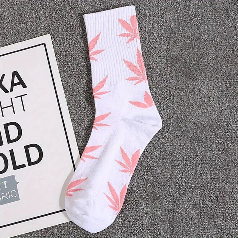 CBDLegalPT chaussettes feuille blanc rose paire