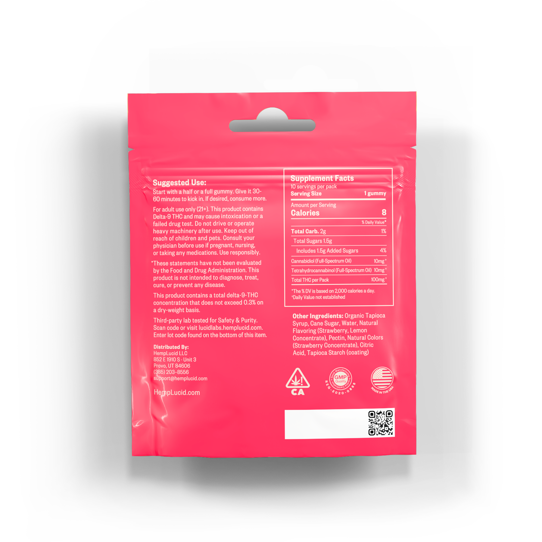 Hemplucid THC Cannabinoids Delta 9 gummies fraise citron 10 pcs