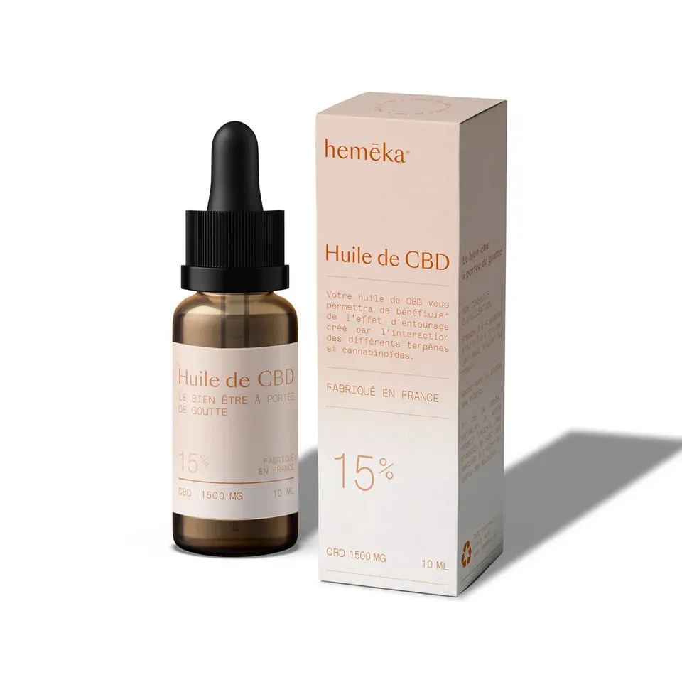 Hemēka Huile CBD 15% huile CBD 10 ml sans THC stress