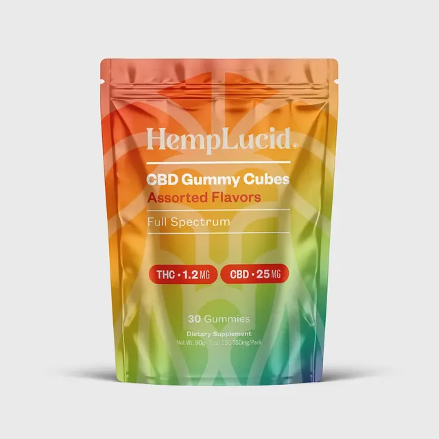 Hemplucid CBD Gummy Cubes 25mg gommes 30 cubes spectre complet