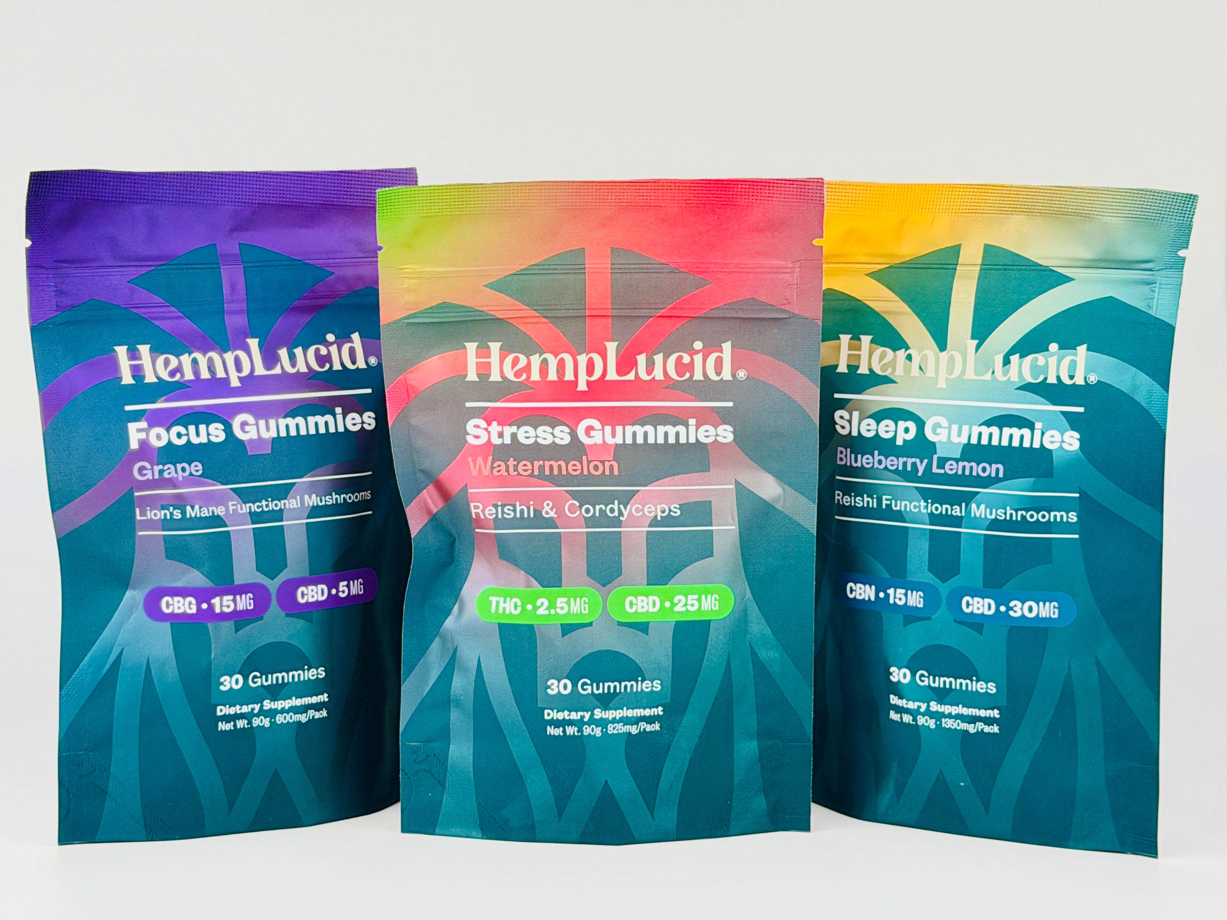 Hemplucid Mushrooms Focus Sleep Stress Gummies 90 cubes