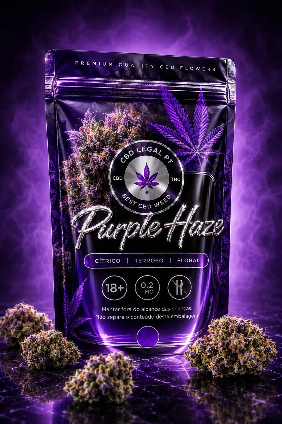 CBDLegalPT Flores CBD Purple Haze fleur CBD 1 g violette