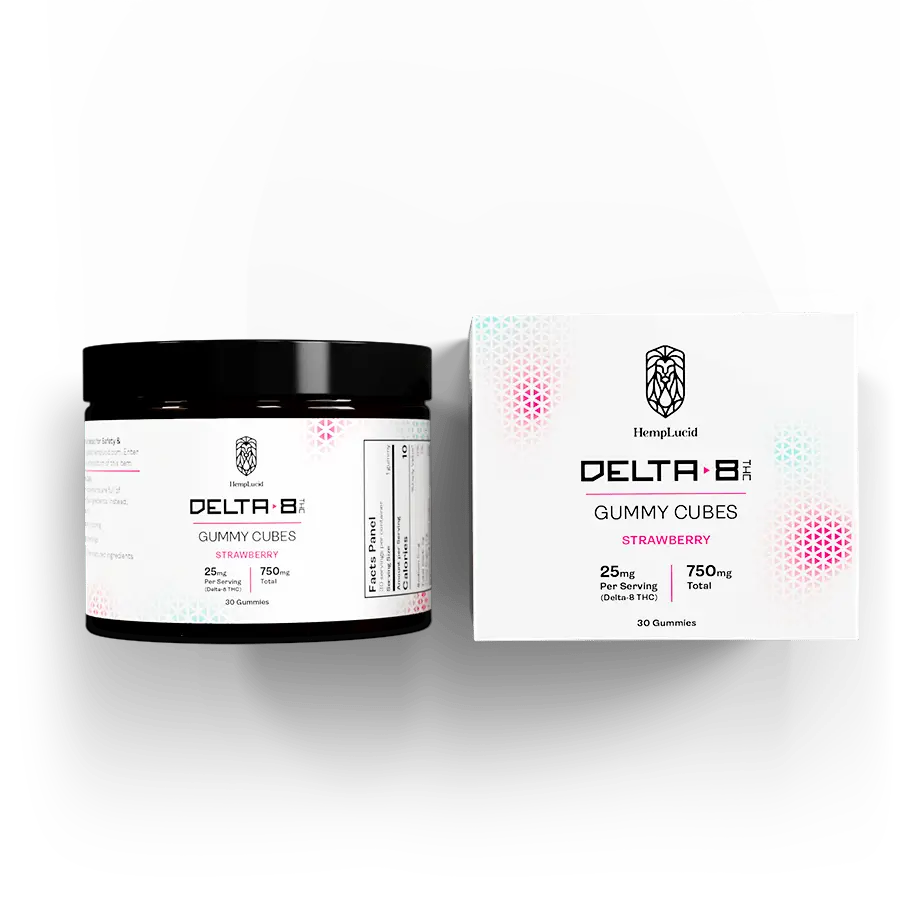 Hemplucid Delta 8 Gummies Cubes Fraise 25 mg THC