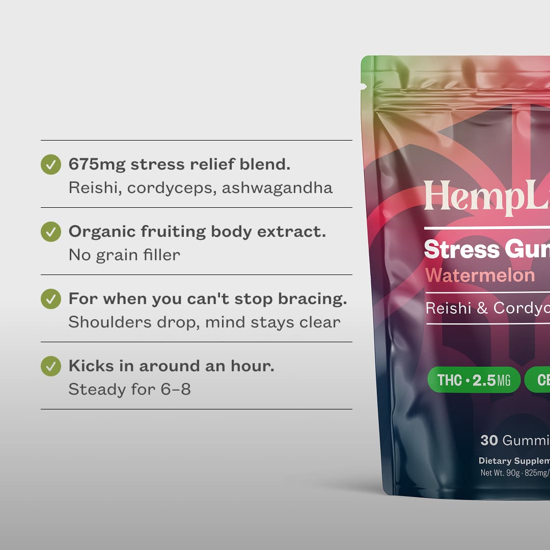 Hemplucid Mushrooms Stress gummies CBD pastèque 30