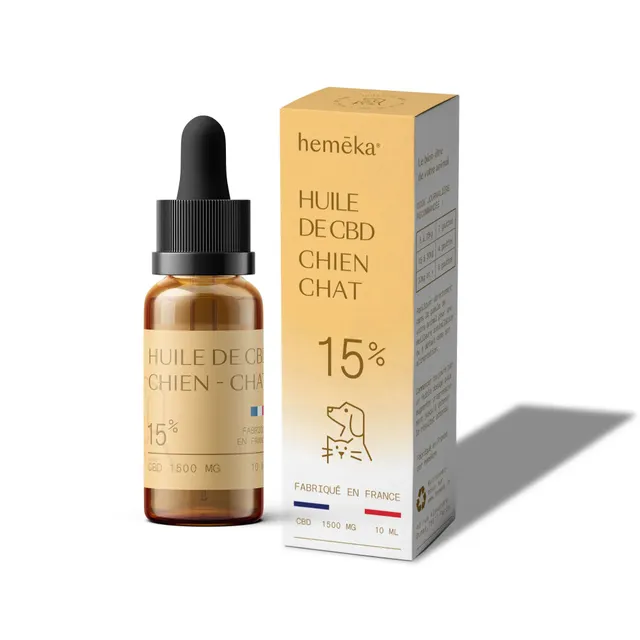 Hemēka Huile CBD Animaux 15% huile saumon chien chat