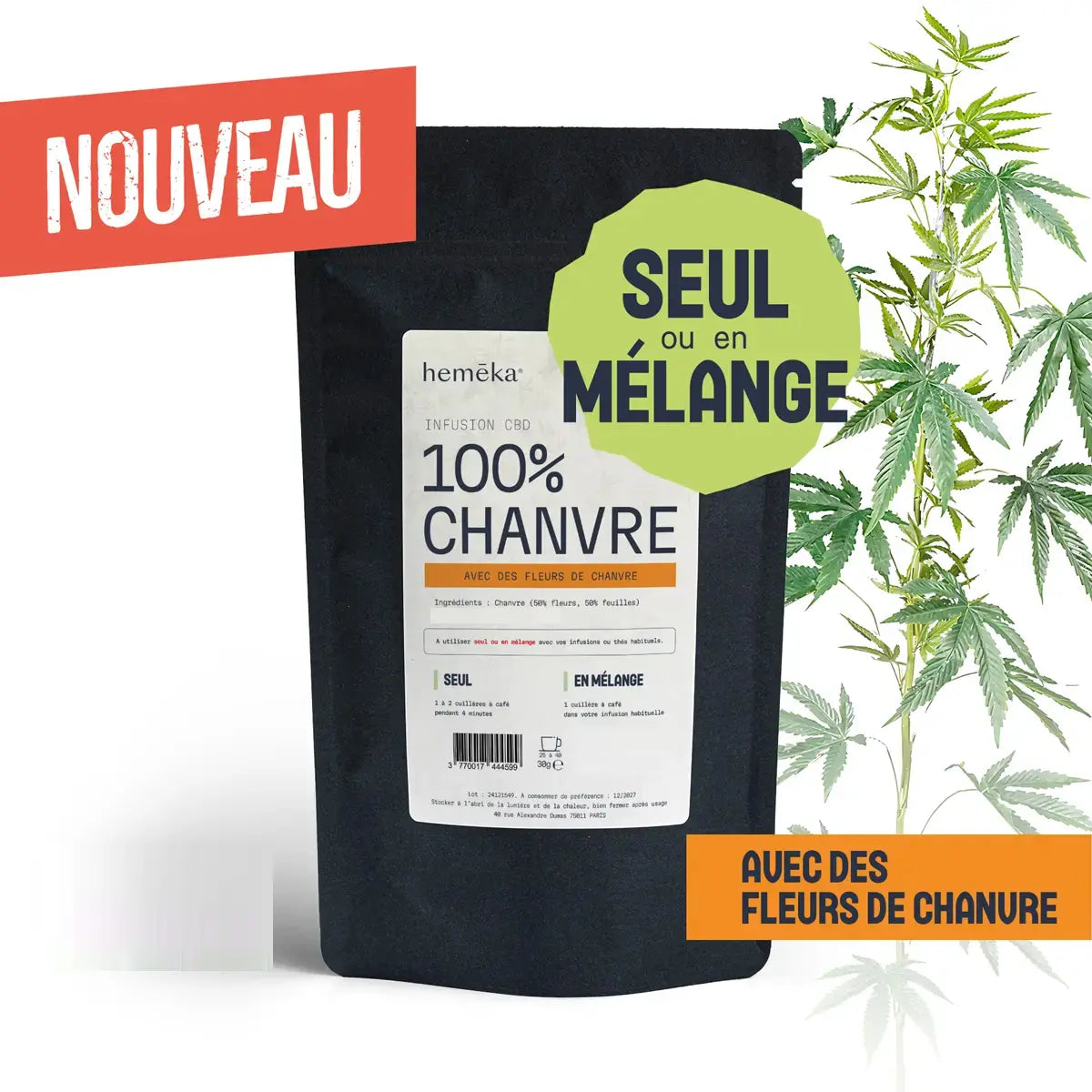 Hemēka Tisane 100% Chanvre Classique infusion CBD feuilles