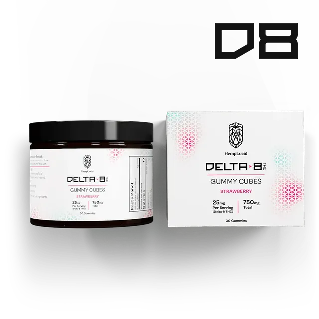 Hemplucid Delta 8 Gummies Cubes Fraise 25 mg THC