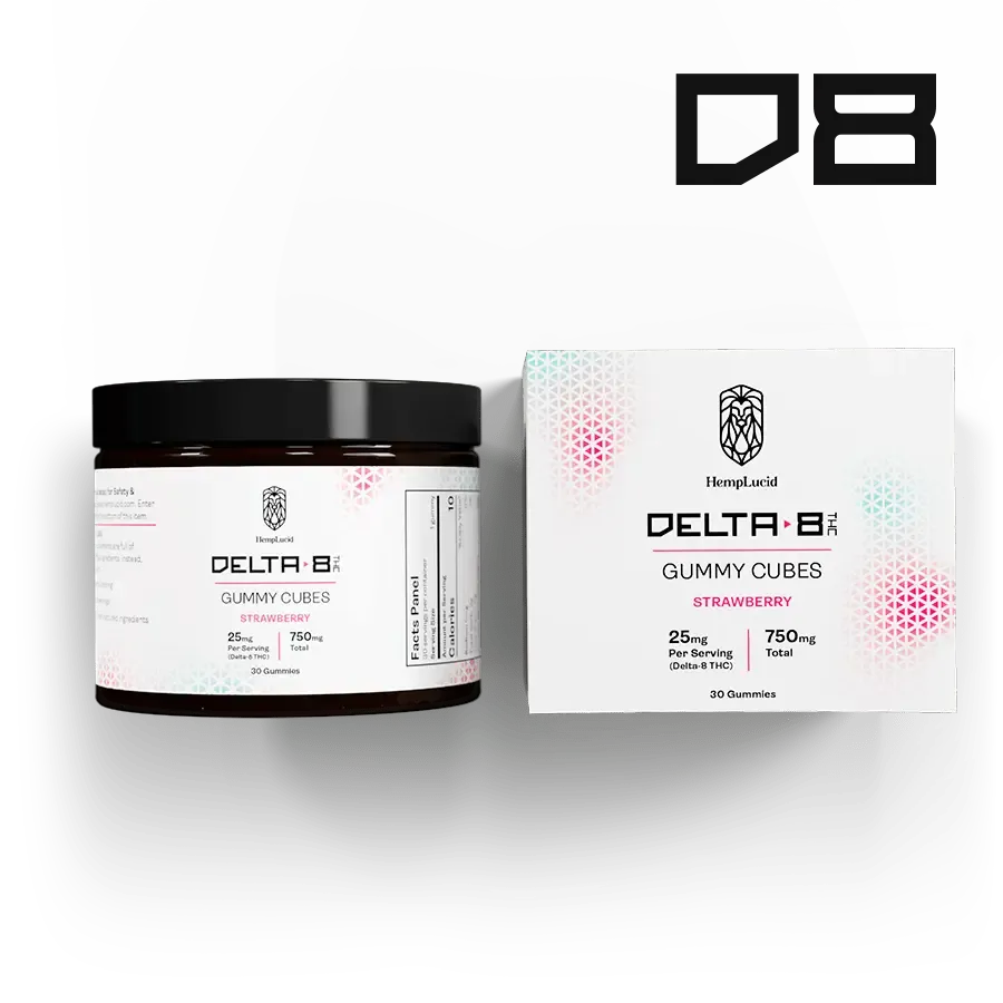 Hemplucid Delta 8 Gummies Cubes Fraise 25 mg THC