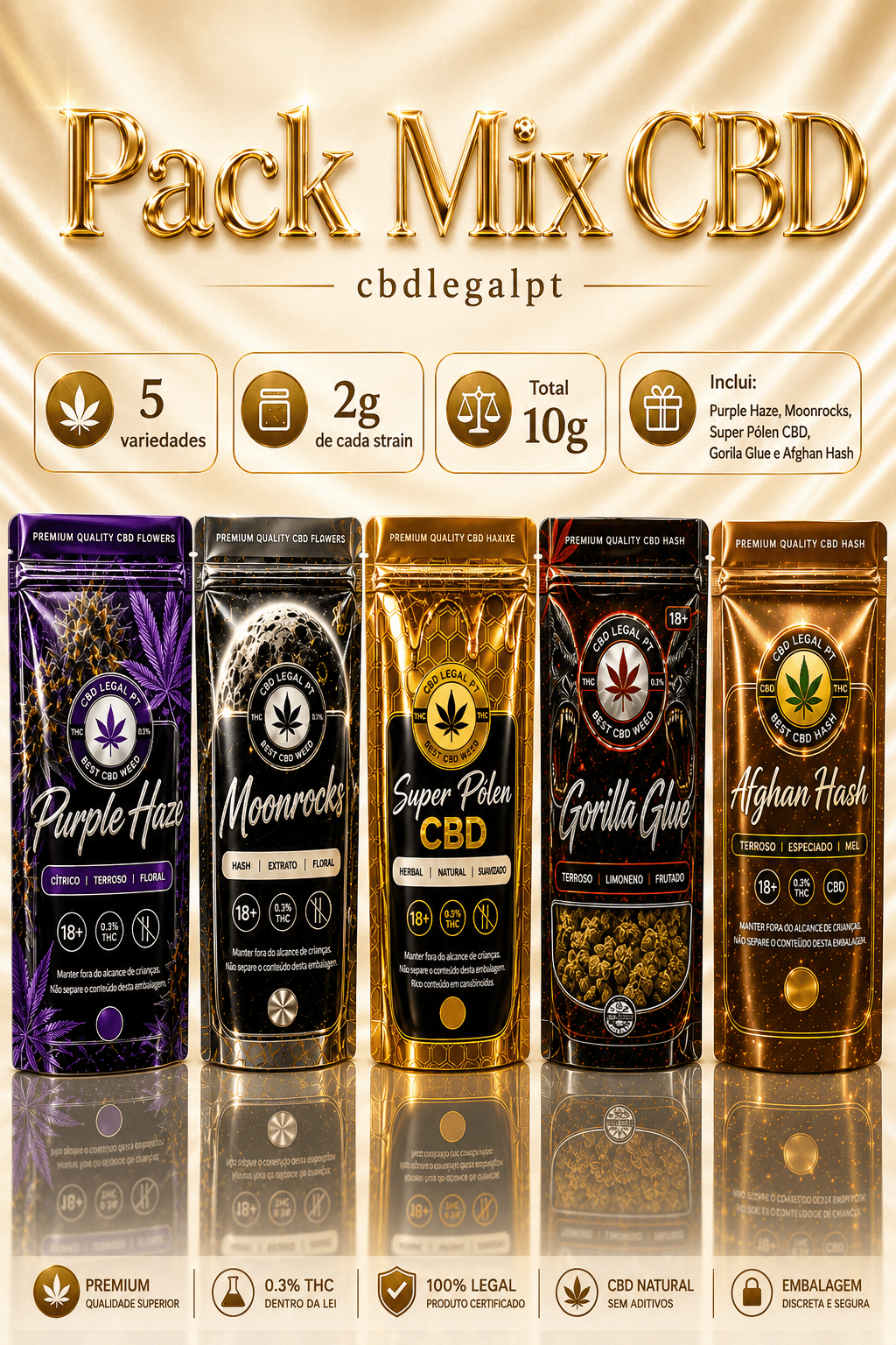CBDLegalPT Flores CBD Pack Mix fleurs CBD 10 g 5 variétés