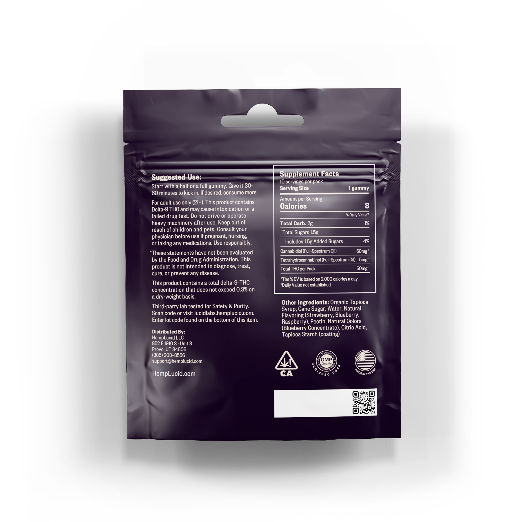 Hemplucid Delta 9 Gummies THC 5mg CBD 10x fruits
